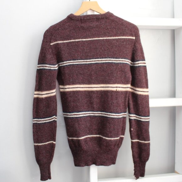 Lord & Taylor VTG Burgundy Striped Wool Knit Pullover Crewneck Sweater Sz Small - Picture 2 of 8